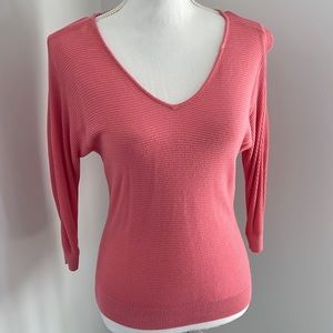 Express v-neck Coral sweater with v- back and embellished cross strap